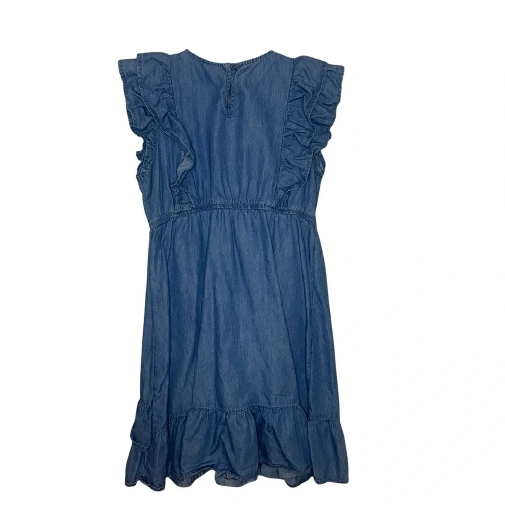 Wonder Nation Girls Chambray Ruffle Dress Blue Size 7/8 Casual Denim Look